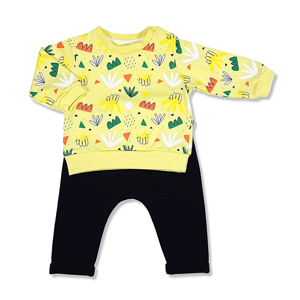 yellow jersey sweatshirt and pants set for baby girl