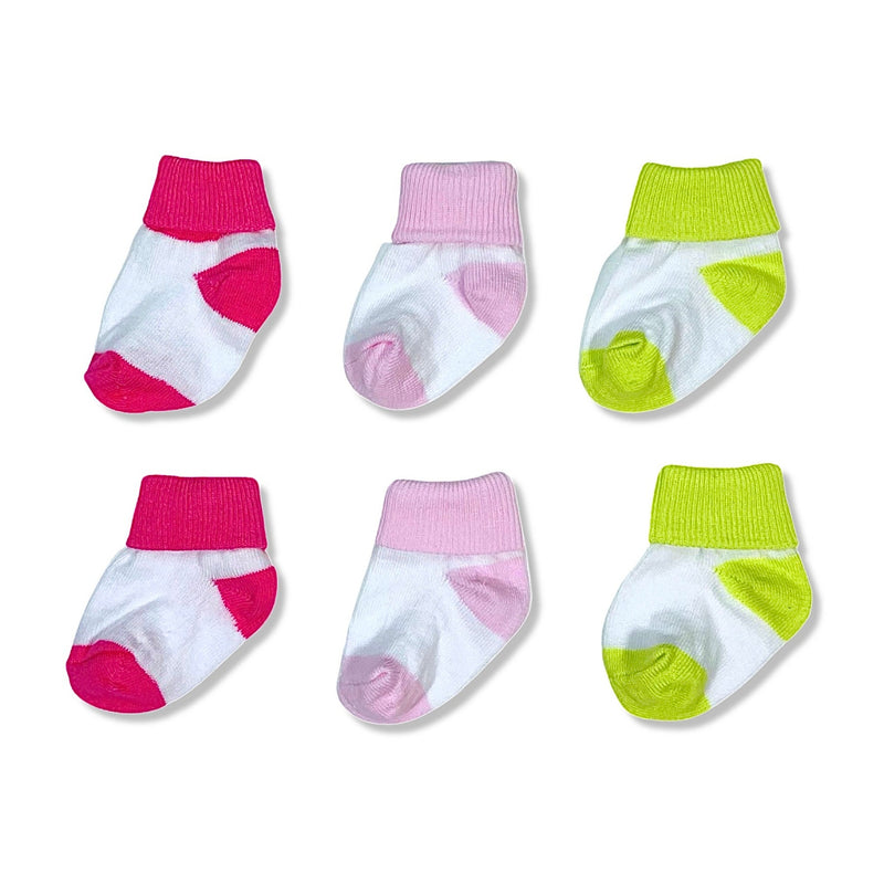 hot pink, pink, light green baby socks