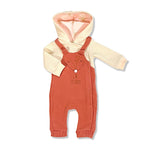 Orange cotton baby girl romper with a hood