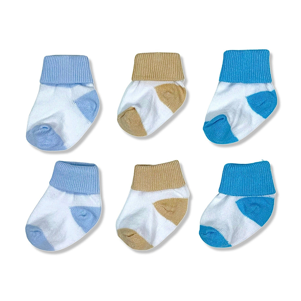 light blue, beige, turquoise with white bicolour baby socks