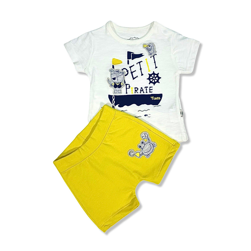 cute bear pirate t-shirt and yellow shorts baby boy set