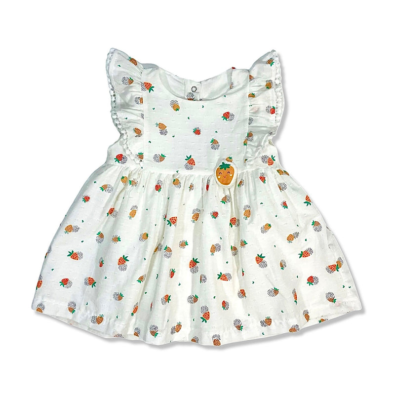 white cotton all over berry print baby girl dress