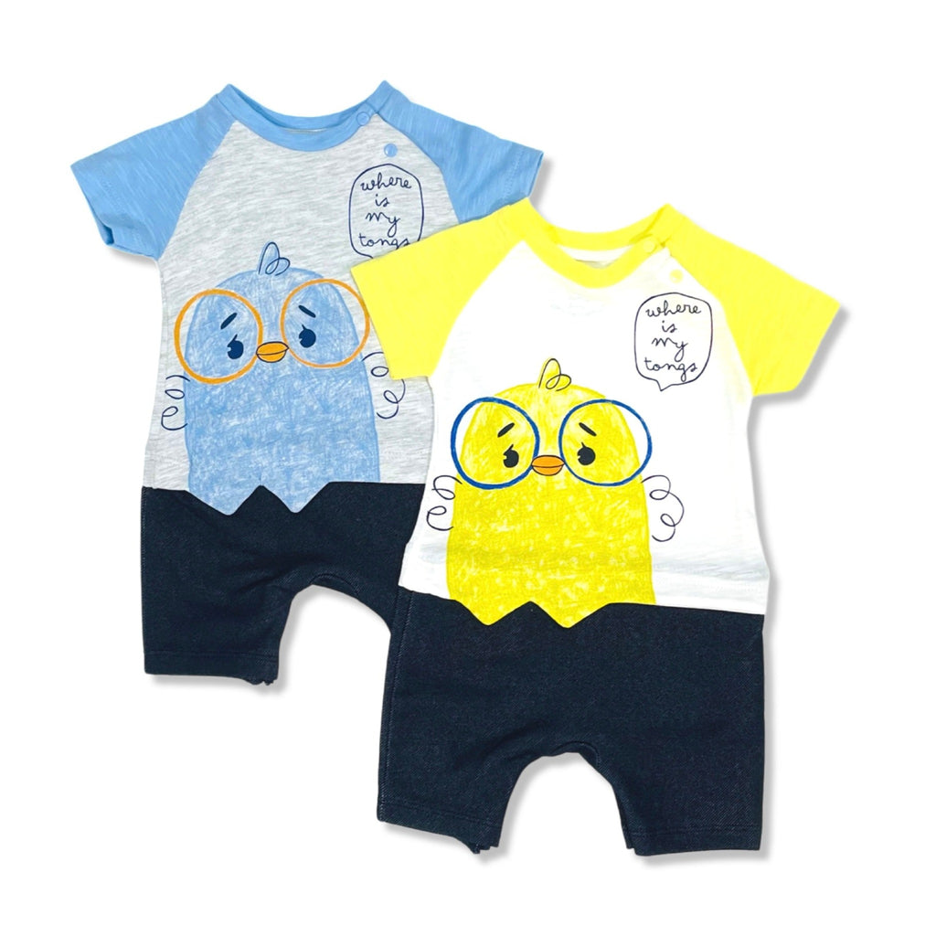 Baby chick summer rompers for boys