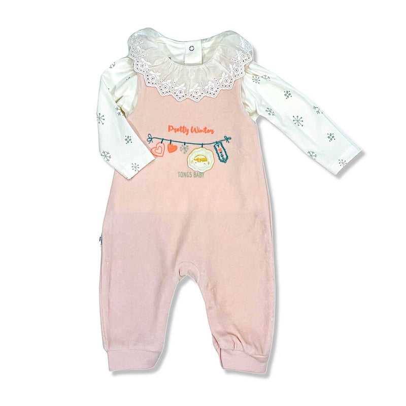 salmon plush jumpsuit and white shirt for baby girl