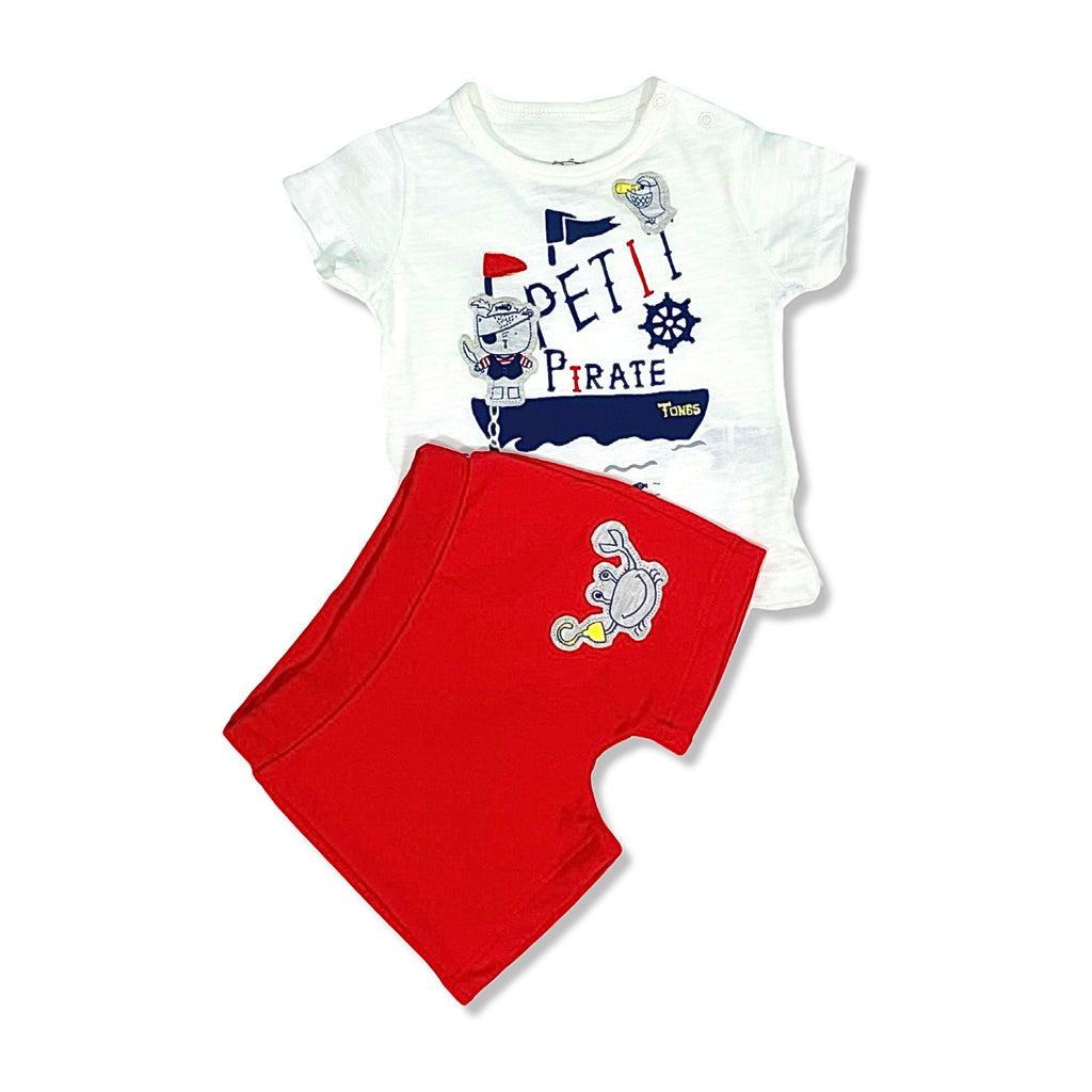 cute pirate bear print t-shirt and red shorts baby boy set