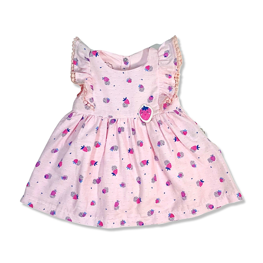 pink cotton all over berry print baby girl dress