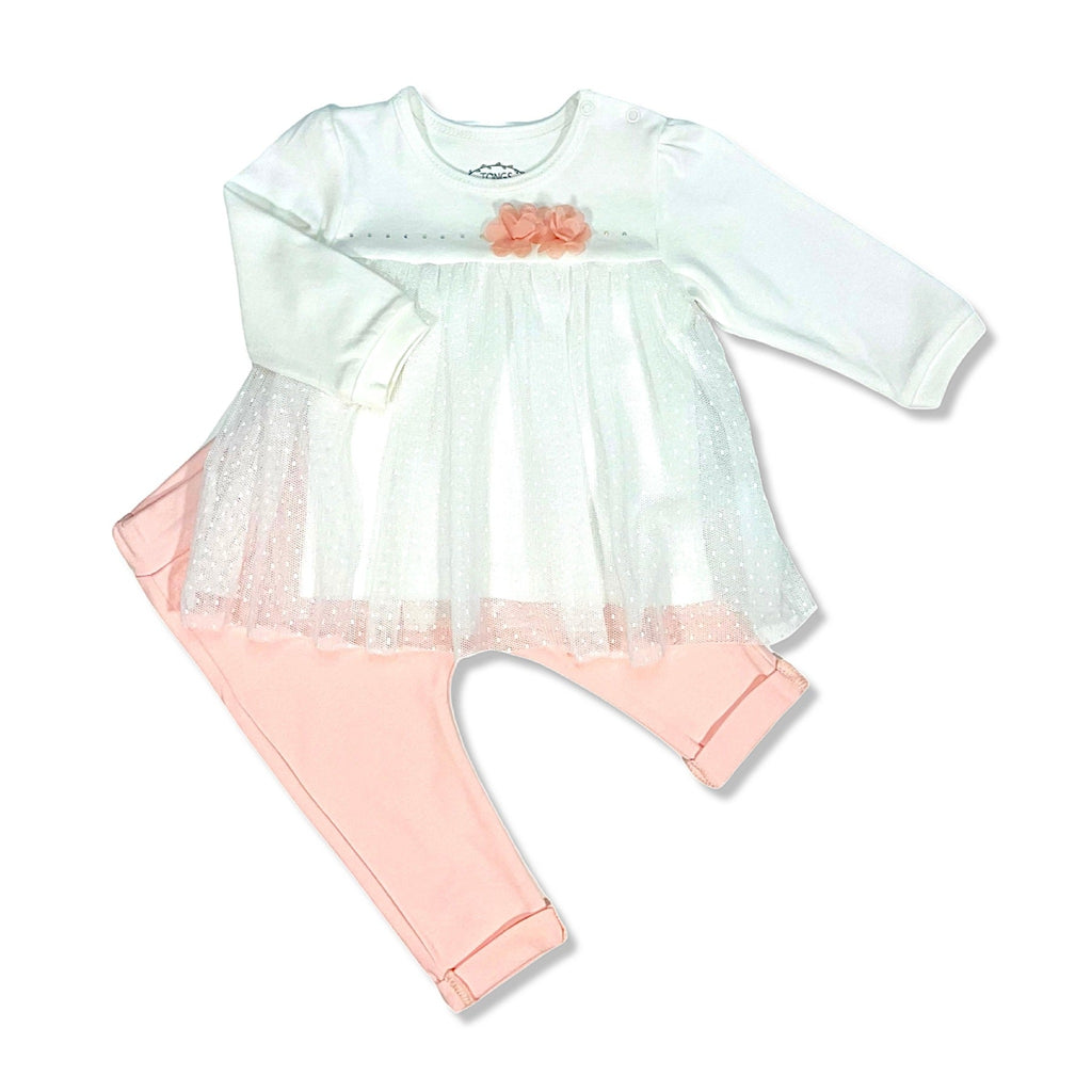 white tunic and salmon legging set for baby girls