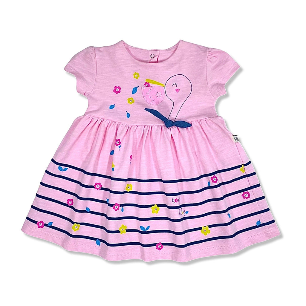 pink cotton baby girl dress with stripes 