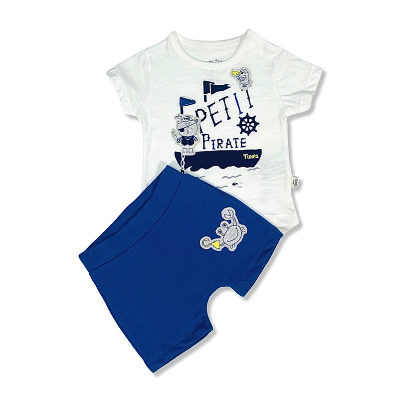 cute pirate bear print t-shirt and blue shorts baby boy set