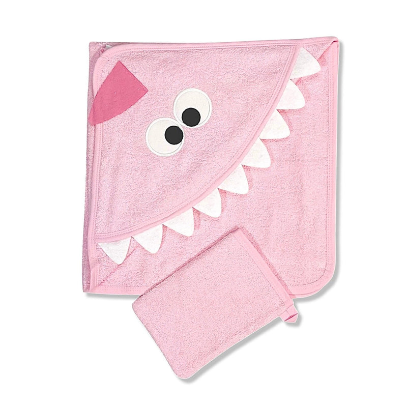 Baby bath towel with a shark hood.