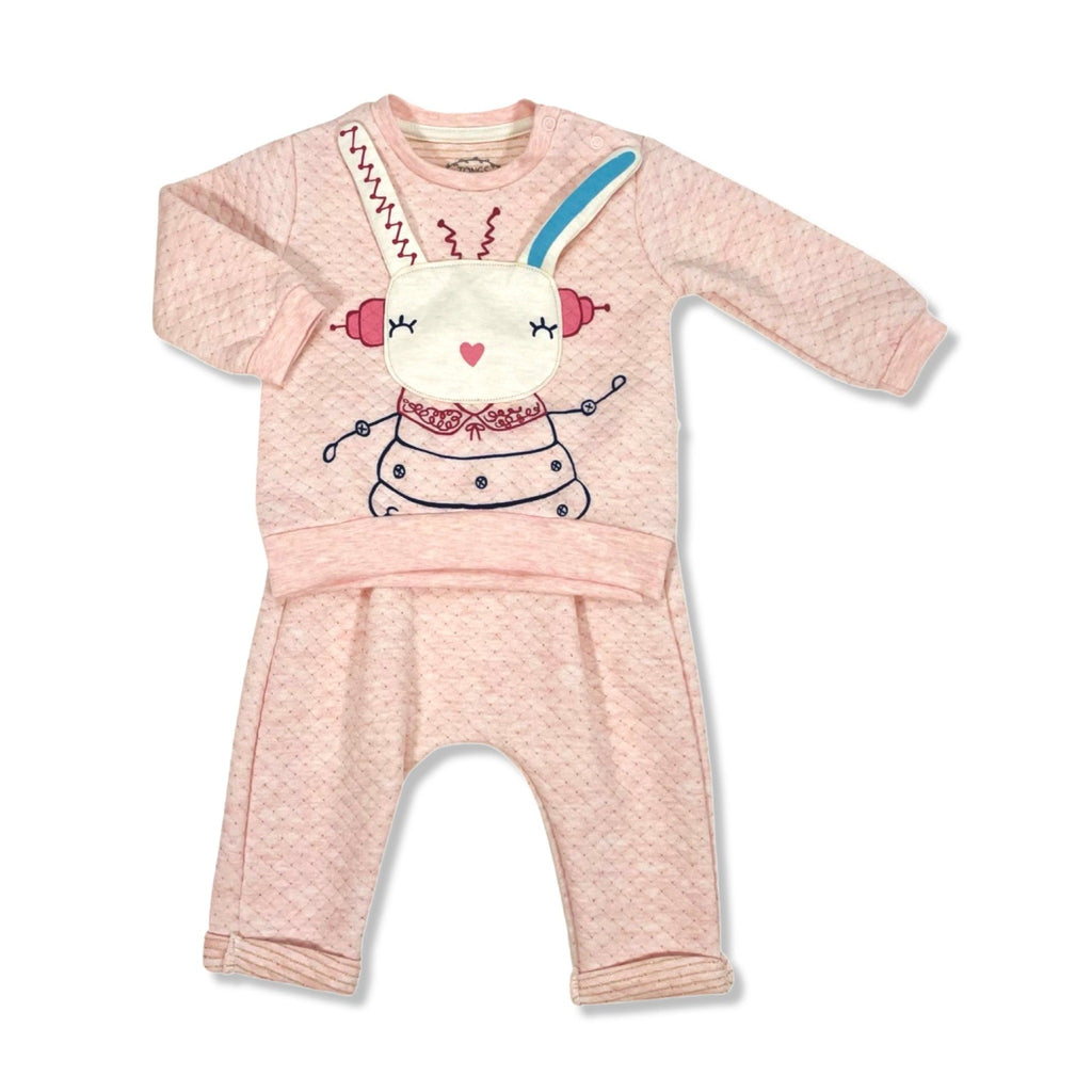 salmon jersey bunny sweatshirt and pants set for girls