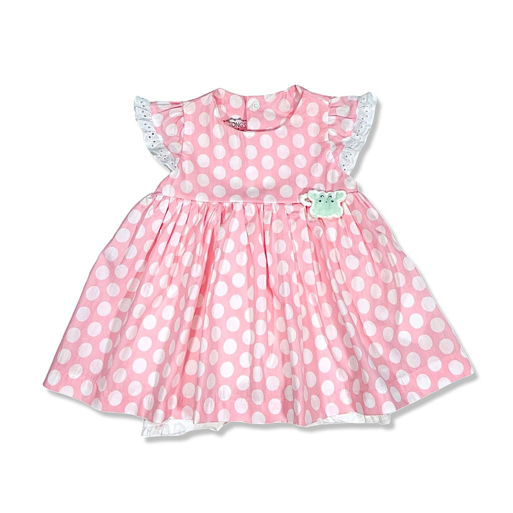 pink cotton cute puffy polka dot romper dress 